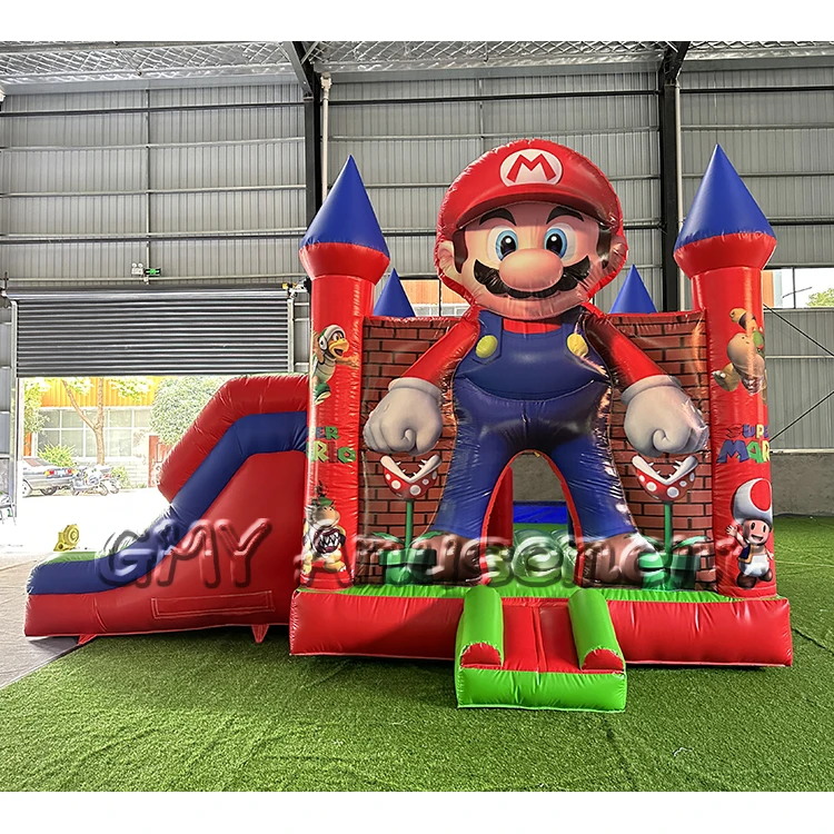 Commercial grade pvc cartoon children bounce house with slide red bounce house with air blower