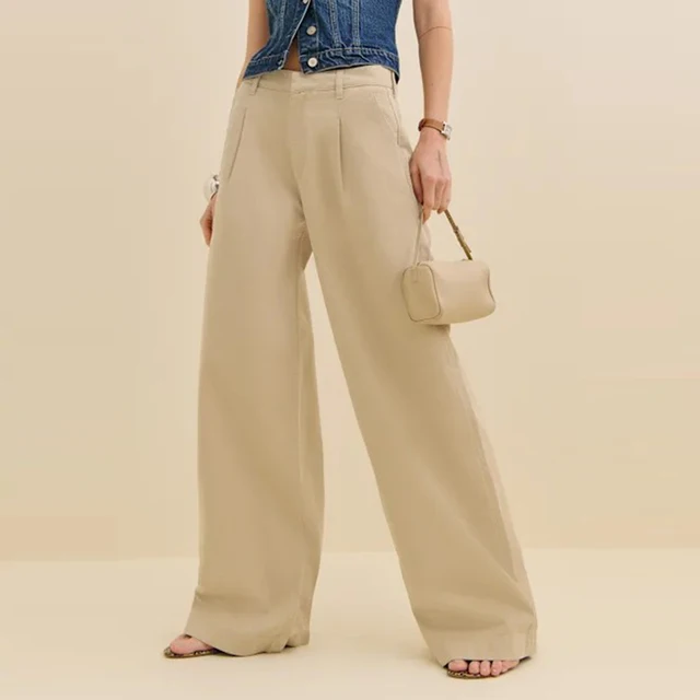 OEM/ODM Custom Women's Jeans Breathable Lightweight Twill Fabric Organic Cotton Wide-leg Design Straight Waist Hips Non-Elastic
