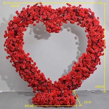 2M Red Heart-shaped Arch Stage Backdrop Flowers for Artificial Party Table Centerpiece Supplies Decoration Flower Stand Wed