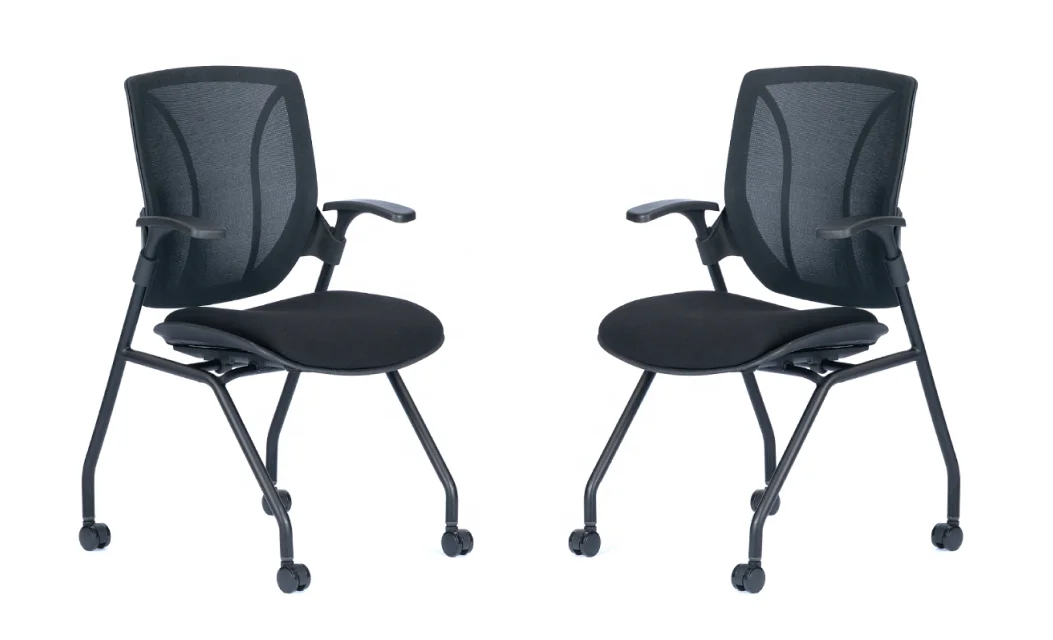 モデル 固定アームレスト付き折りたたみ椅子ナイロンベースホイールチェアブラックプラスチックメッシュオフィスチェア Buy High
