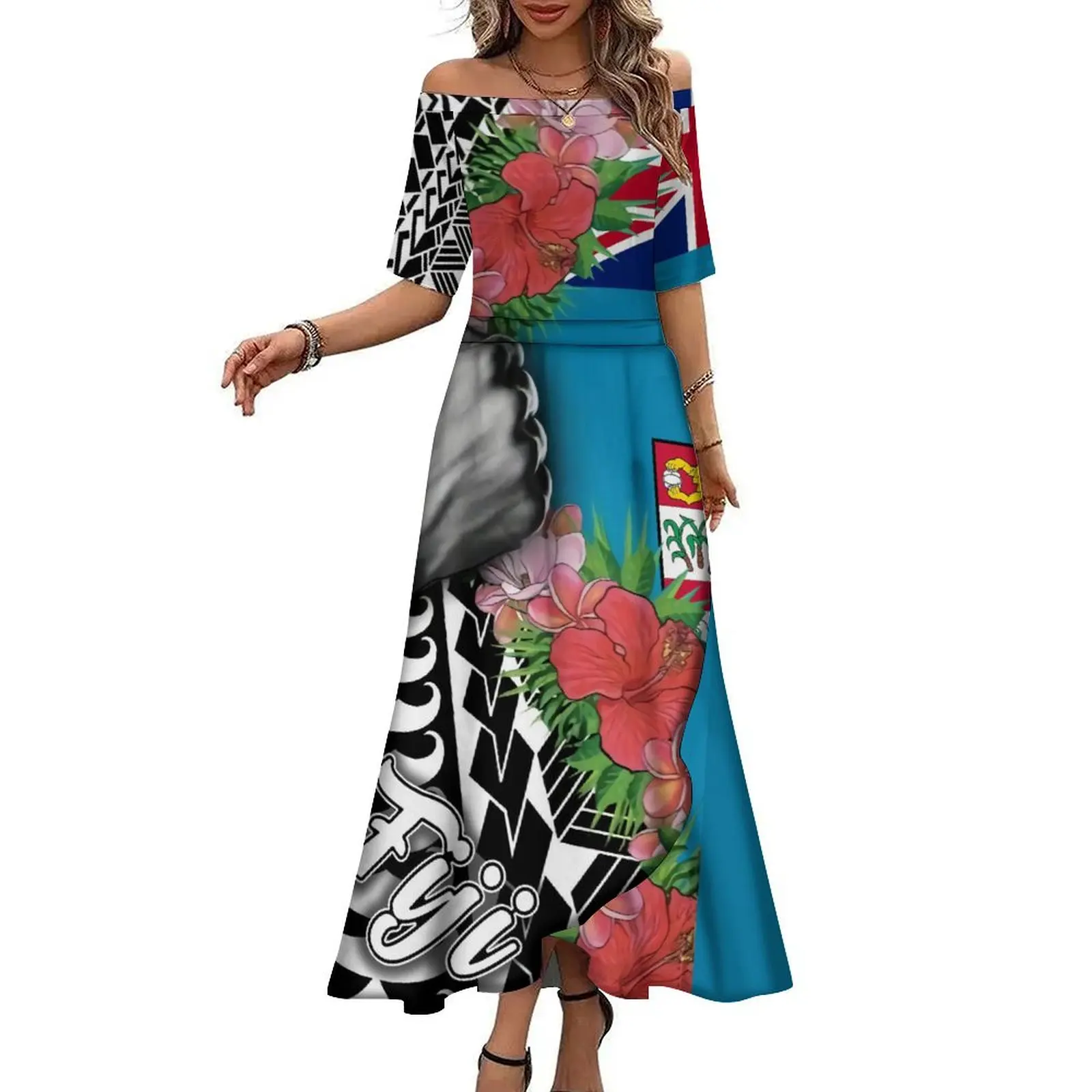 fiji designer dresses Samoa Fiji Fashion Plus Size Elegant Maxi Dress Polynesian Islands Design  Women's Sleeveless Dress