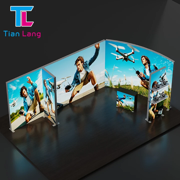 Customized Facade Booth Trade Fair Exhibition Advertising Booth Double-Sided Led Advertising Seg Light Box Fabric Wall