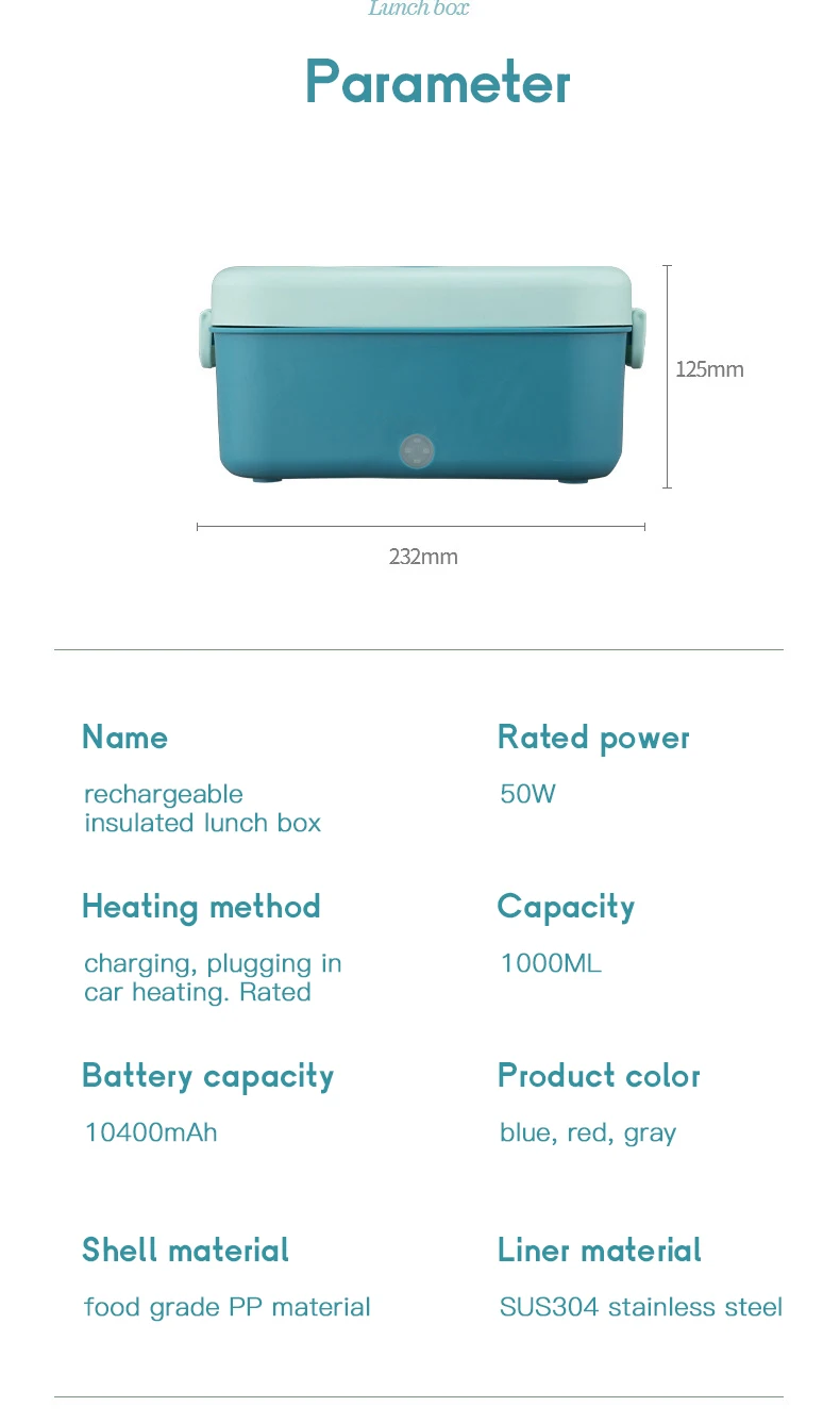 Ecofriendly Battery Powered Portable Cordless Food Warmer Heating