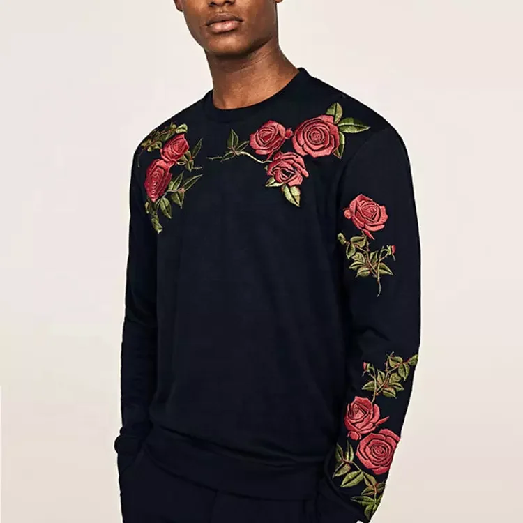 Source Custom Mens Long Sleeve Crewneck Visual Rose Embroidered Sweatshirt  Cotton on m.
