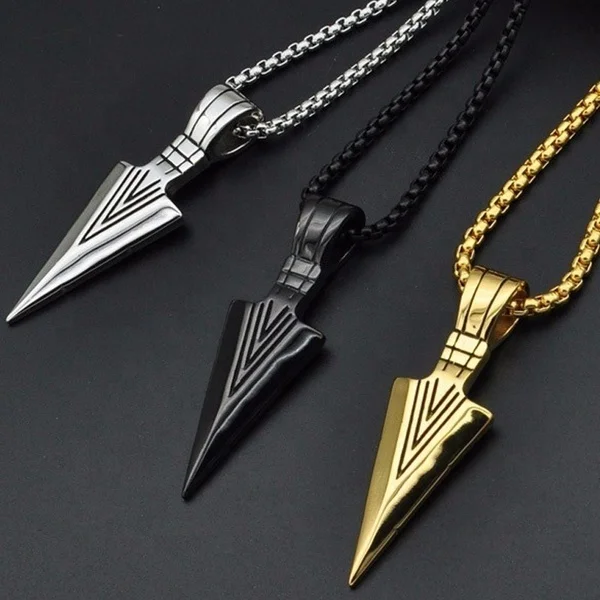 New Arrival Men Fashion Jewelry Gold Silver Black Stainless Steel Long  Chain Arrowhead Pendant Necklace