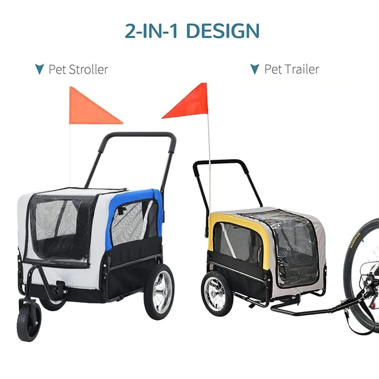2 In 1 Dog Bike Trailer Cart Trolley Windresistant Collapsible Pet