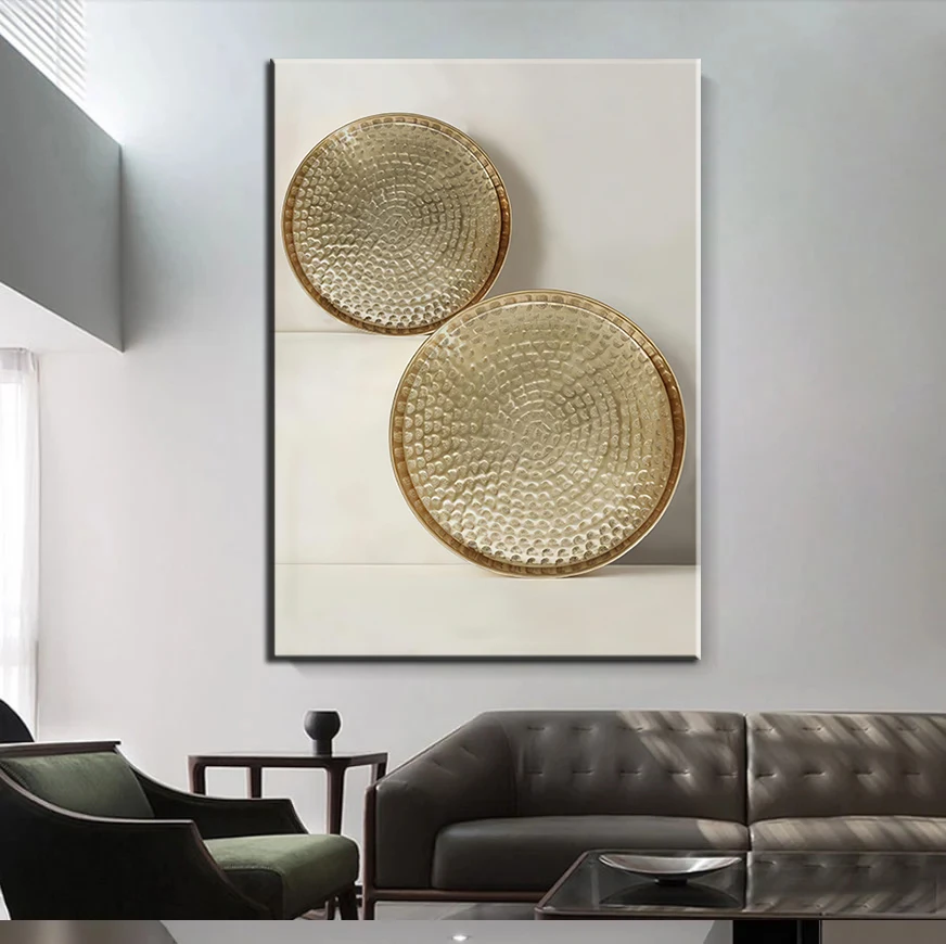 Abstract Golden Circle Solid Geometry Luxury Wall Art Pictures and Posters Print on Canvas for Home Decor Cuadros Living Room