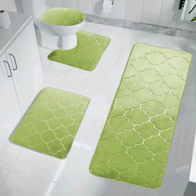 Classic Style 4-Piece Chenille Carpet Bath Rug Set Quick-Drying Polyester Non-Slip PVC Bottom Solid Toilet Mat Bathroom