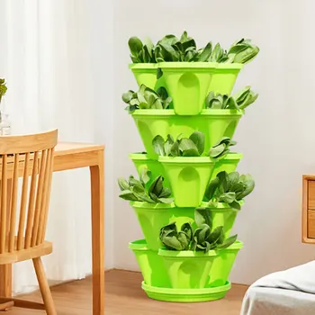 VIVOSUN 2-pack 5-laags verticale tuinieren stapelbare plantenbak voor aardbeien, bloemen, kruiden, groenten ivoor