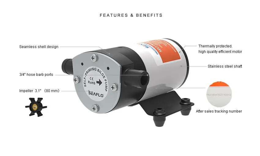 Pompe à Eau Auto-amorçante SEAFLO 12V – 3,8 L/min, Classique En Plastique, Pour Bateau, Fonctionnement à Sec