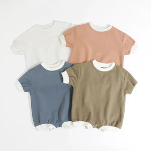 95% Organic Cotton Popular Baby Jumpsuit Customizable Embroidered Contrast Newborn Baby Romper Short Sleeve Baby Sleeping Bag