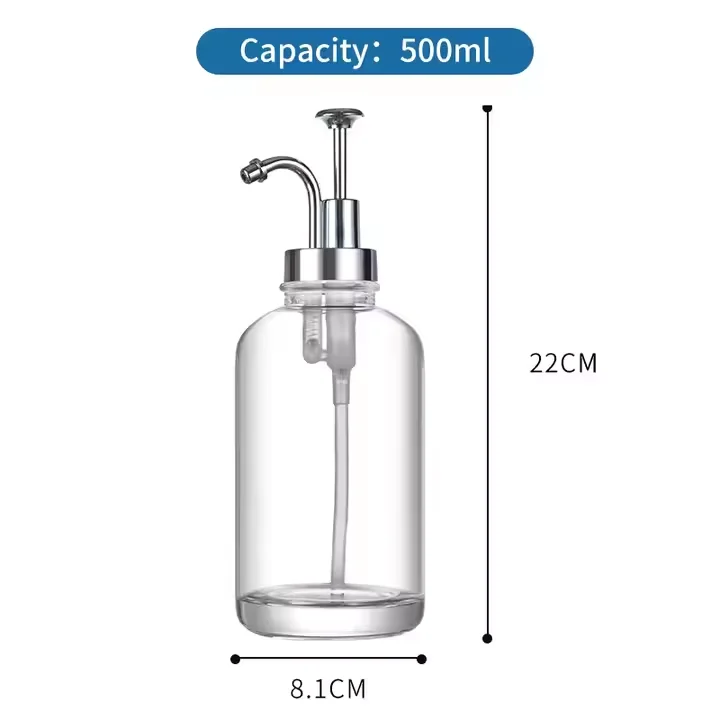 도매 맞춤형 500ml 투명 유리 샴푸 및 액체 비누 디스펜서 병, 골드 펌프 포함