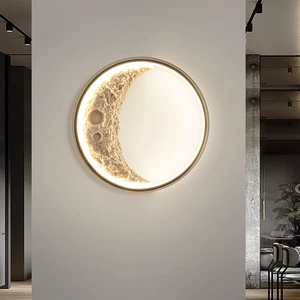 2023 New Moon Art Modern Bedroom Wall Lamp LED Dimmable Bedside Lamp with Plaster Mural Design