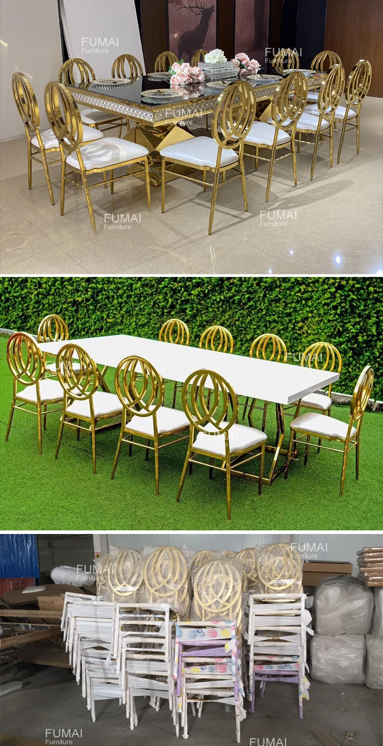 Metal Golden Leather White Banquet Dining Hall Wedding Chair Rental