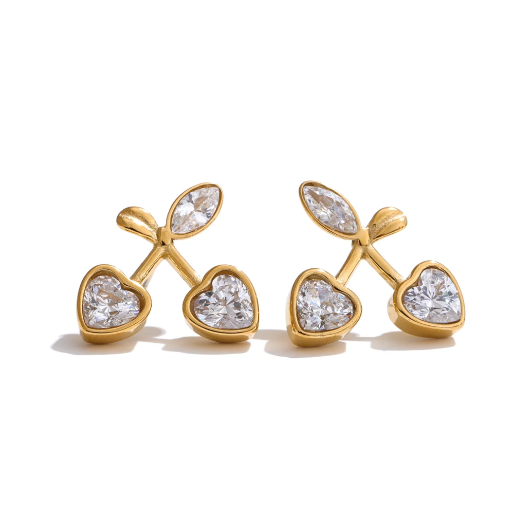 JINYOU 820 New Arrival Zircon Cherry Cute Ear Studs 18K Gold
