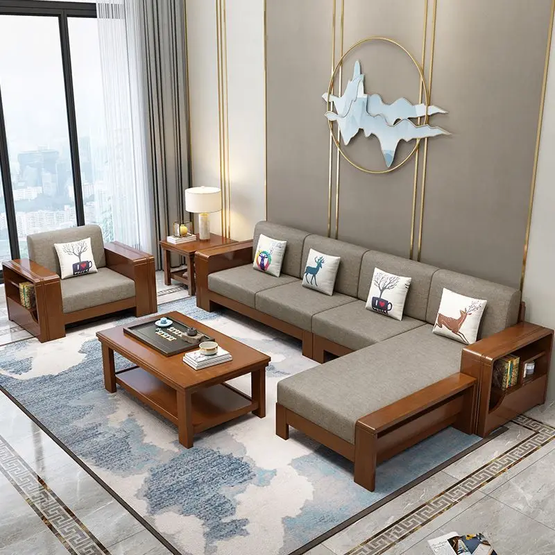Nordic Simple and Modern Design of the Size of the Living Room Furniture Combination Set Solid Wood Sofa
