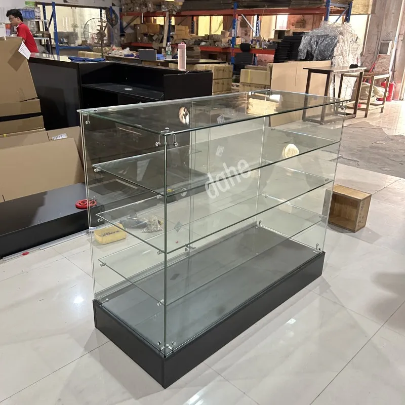 Frameless Lockable Glass Display Showcase with Multi Shelves Extra Vision Short Vitrine Counter Retail Smoke Shop Cabinet
