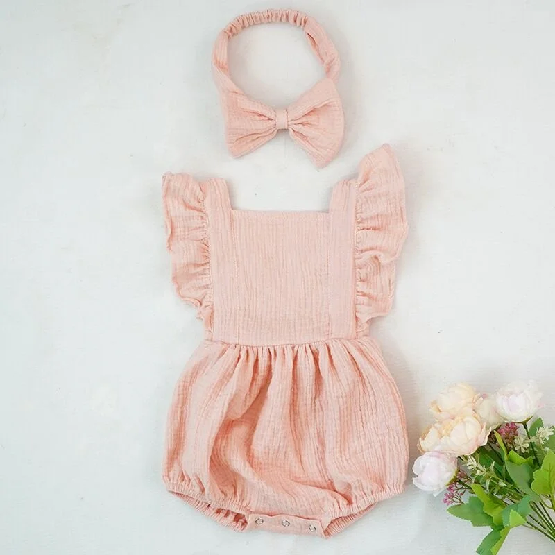 Одежда для альпинизма; Кружевная летняя одежда с листьями лотоса; Детский комбинезон для девочек; Комплект с повязкой на голову