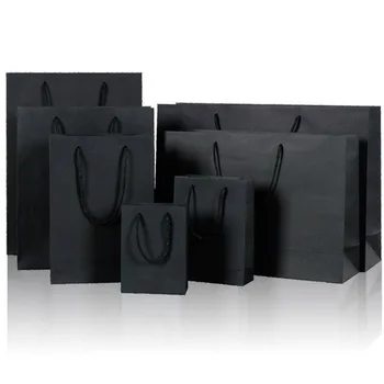 Custom Fashion Eco-friendly Black Gift Shopping Kraft Paper Bags With Logo Printed