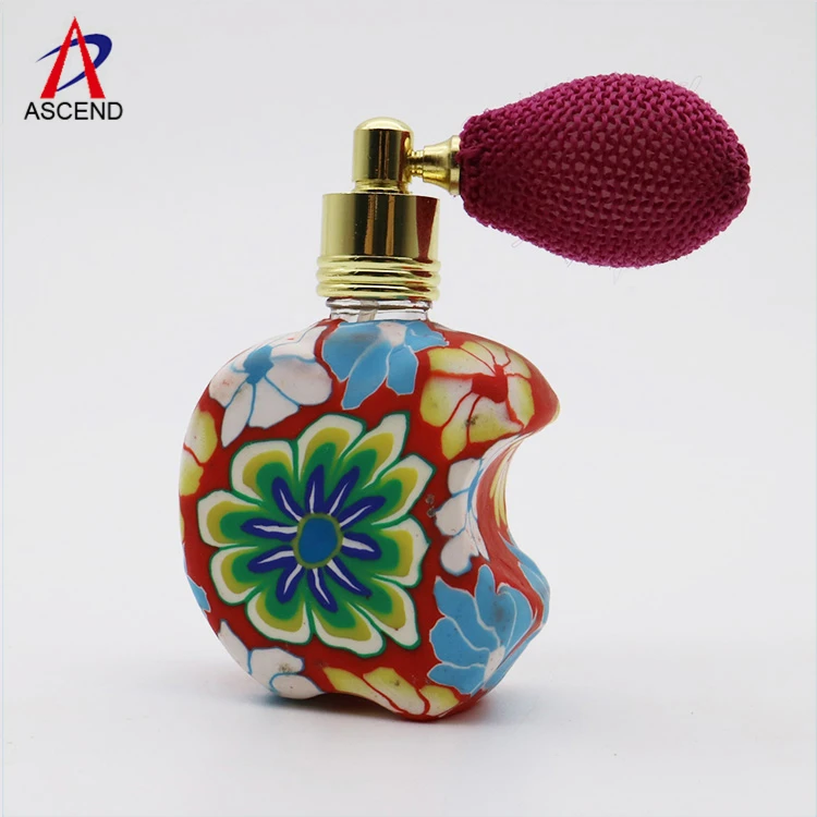 Vintage Flower Style Refillable12ml apple Shape Perfume Atomizer Spray Bottle Polymer Clay Fragance Diffuser Bottle
