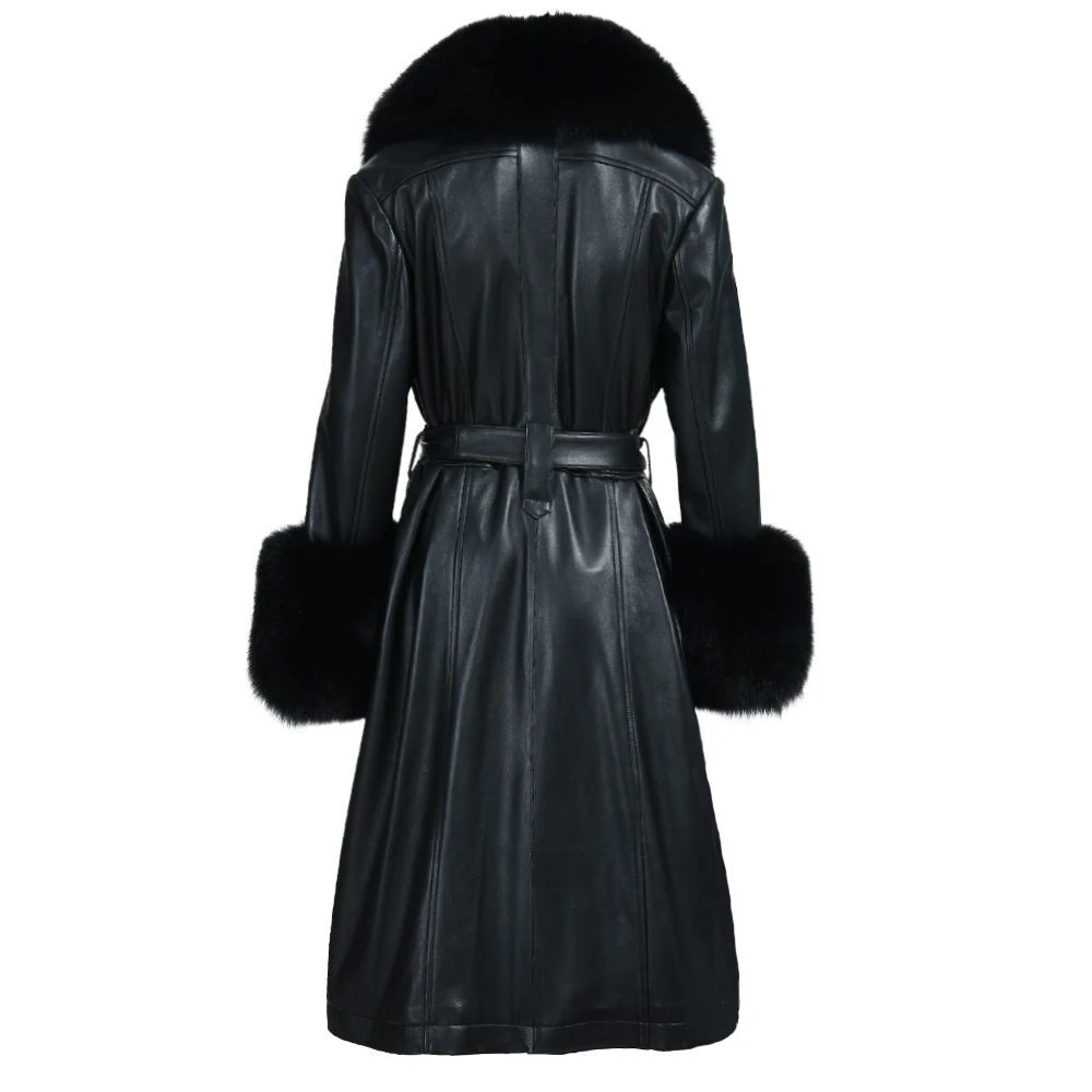 Wholesale 100% Sheep Women Long Sleeves Belt Leather Jacket Winter ...