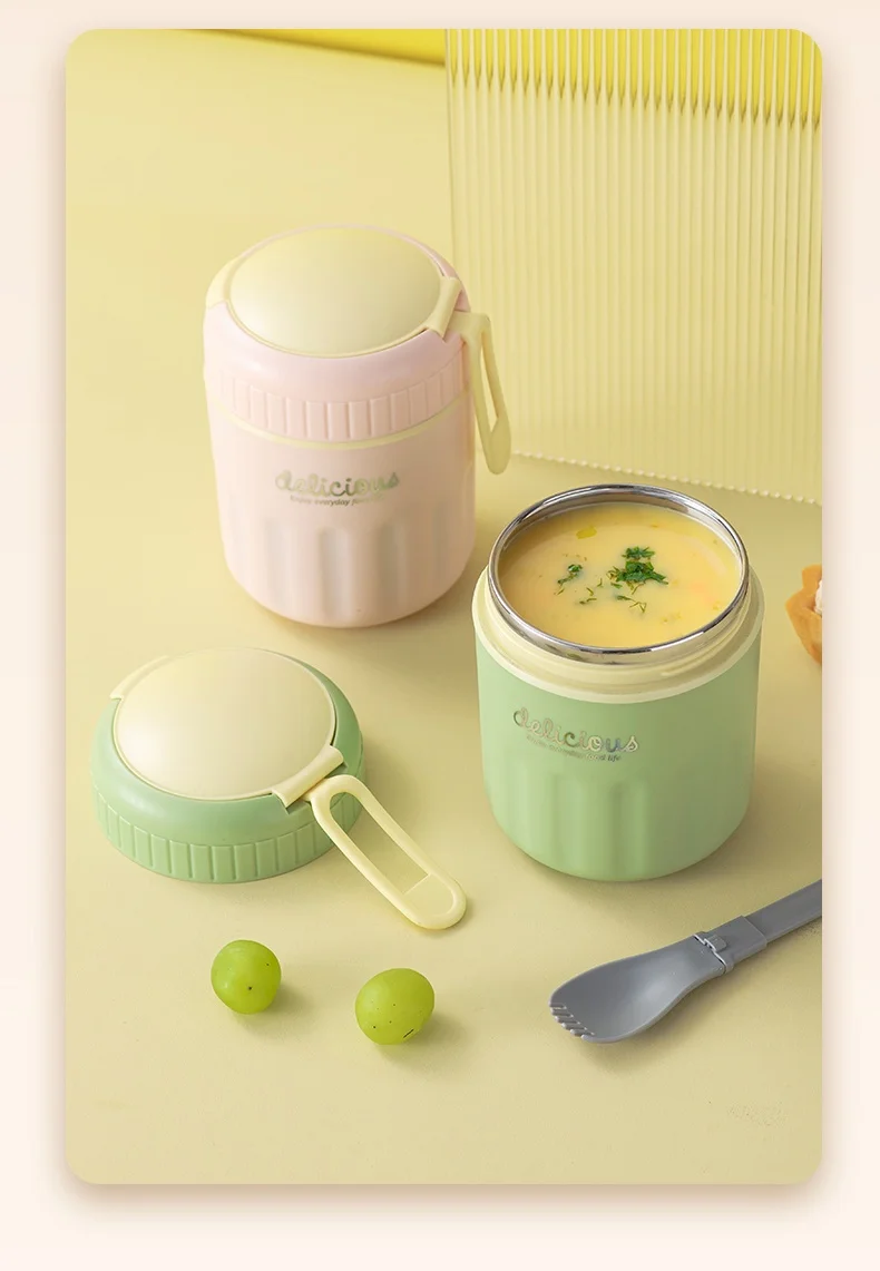 Wholesale High Quality Thermos Cup Pots Food Flask Double Wall Warmer Stainless Steel Thermos Food Jar With Spoon_16