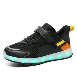 USB Rechargeable LED Light Sneakers for Kids Soft Rubber Soled School Sports Running Shoes with Screen Flash for Boys and Girls