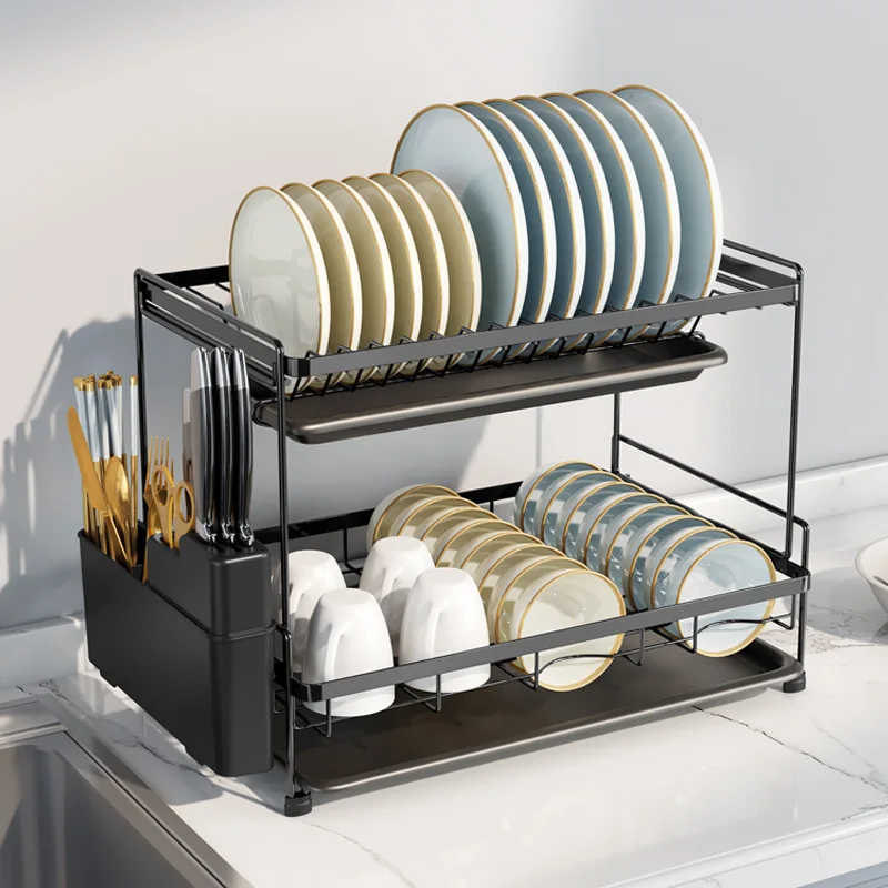 Dish Rack,2-Tier Dish Drying Rack with Drainer Cutting Board