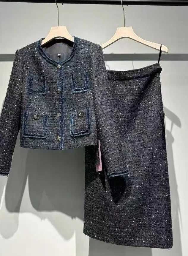 2025 Summer French Polished Ladies' Short Set Two-Piece Including Knee-Length Skirt and Coat