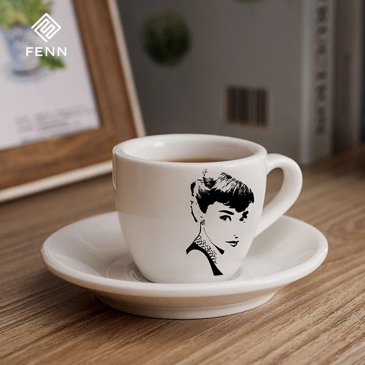 Customize Pattern Decal Design Ceramic Italian Espresso Coffee Cups / Porcelain Tea Coffee Cup and Saucer