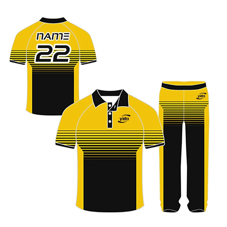 Yellow Black Stripes Customized Cricket Team Jersey Design | Customized Cricket Jerseys Online India - TheSportStuff With Trackpant / Half Sleeve /