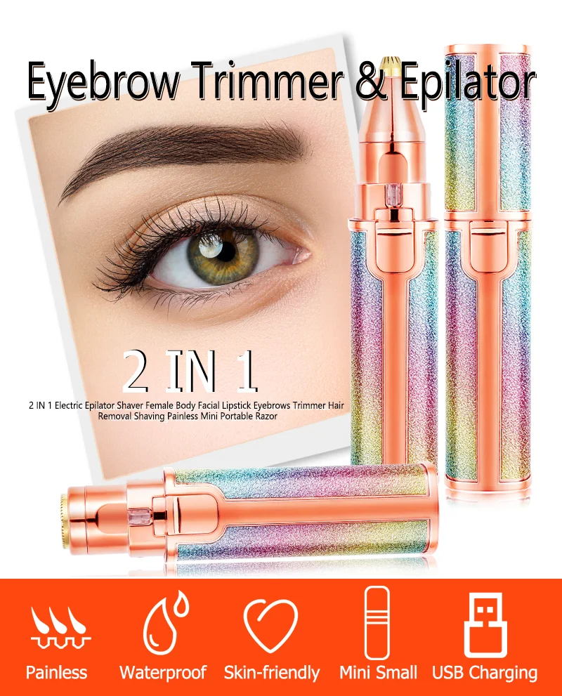 Portable 2 in 1 Rechargeable Battery Operated Electric Hair Remover & Eyebrow Trimmer Pen Makeup Tools Women