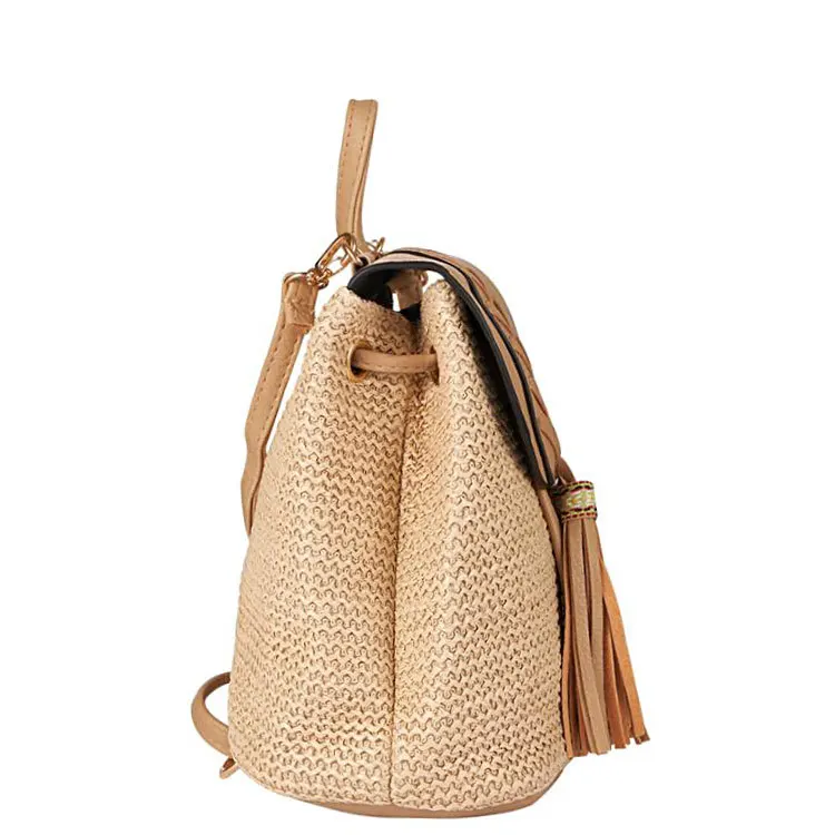 Mini mochila de paja de estilo bohemio para mujer, bolso de paja
