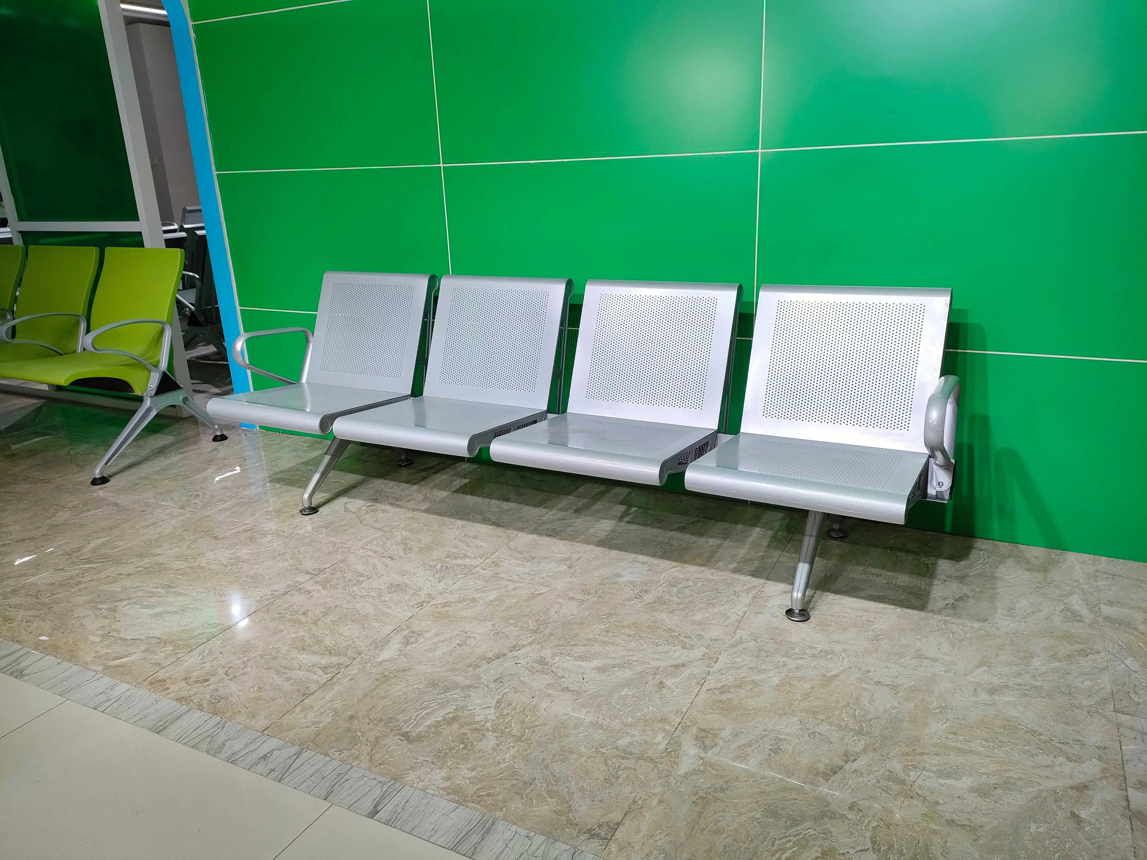 Modern Stainless Steel Waiting Room Chairs Arms-1 4 Seats Options for Airport Gym Dining Use Benches 5-Year Warranty Commercial 4