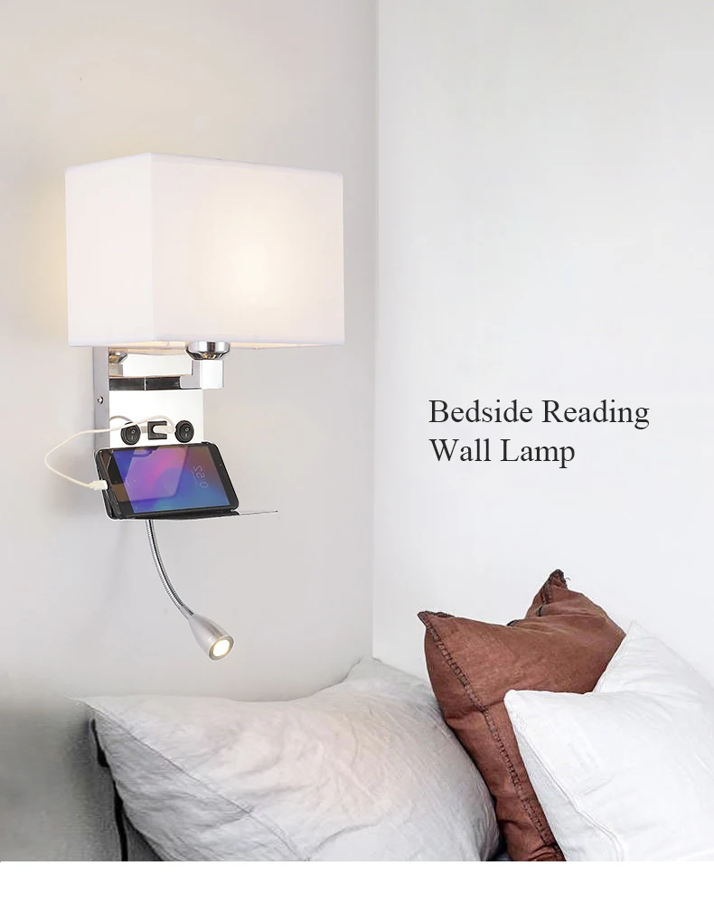 American Bedside Wall Lamp Creative Led Aisle Lights Chinese Style Fabric Bedroom Bedside Lamp Hotel Reading Wall Sconce,Black,Withreadinglight 