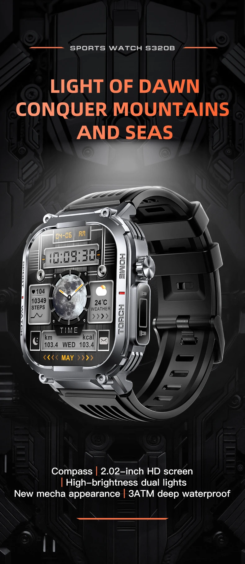 Welcome OEM Order, Factory Whole Selling 2025 Outdoor Sport S320b Smart Watch With Flashlight 2.02inch Bt Call 30m Waterproof 400mah Fitness Tracker Smartwatch For Men - Buy S320b Plus Smart Watch 3atm Waterproof Smart Watch sports Smartwatch For Men