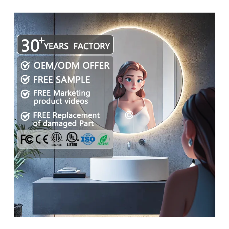 Custom bluetooth Music Speaker Led Bathroom Mirror Modern Style Fashion Wall Mounted Vanity Round Bathroom Led Round Mirror