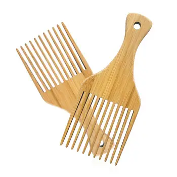 Low MOQ Eco-friendly Customized Logo 100% Natural Bamboo Wood Afro Hair Pick Comb