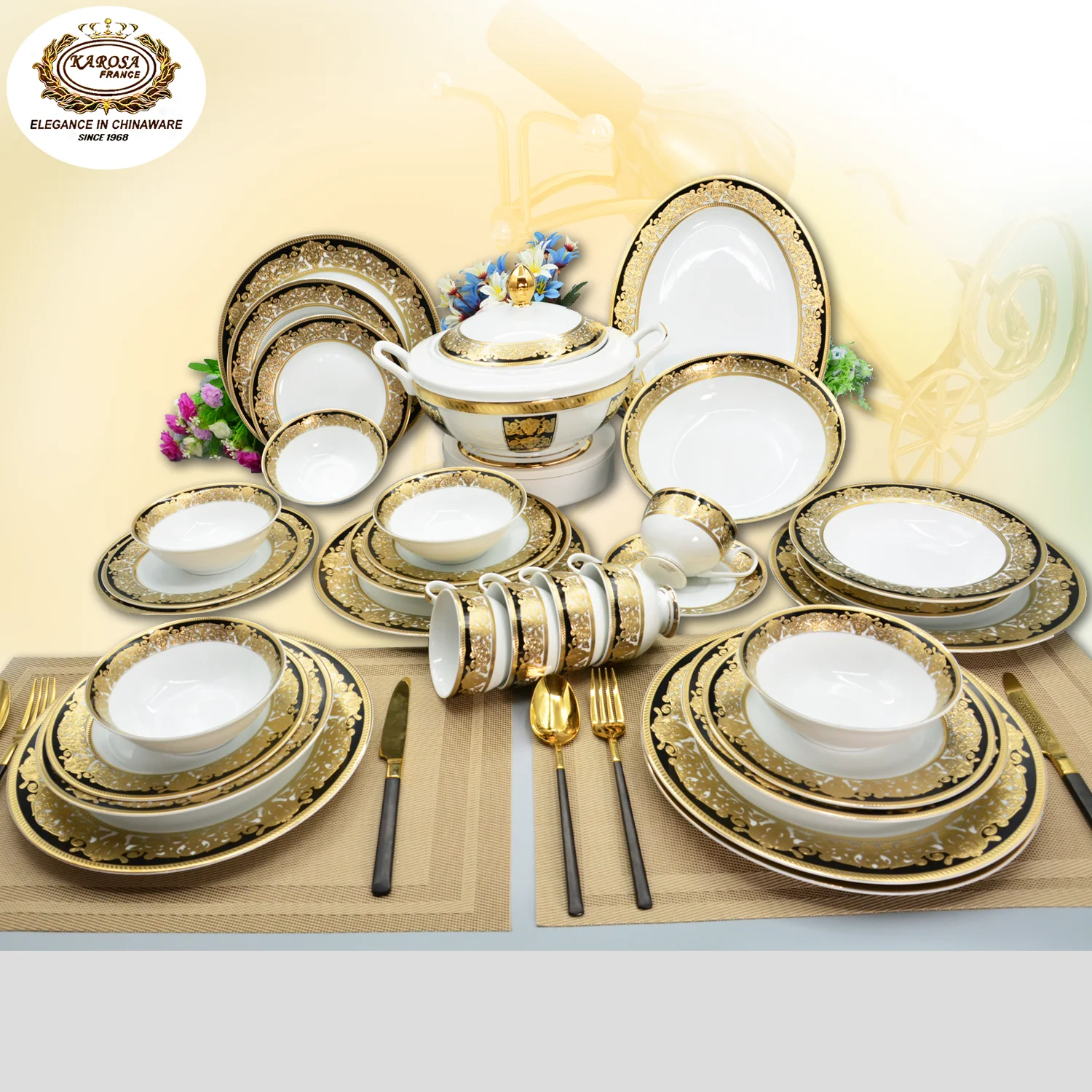 Embossed Real Gold Dinnerware Set Best Selling European Style Tableware