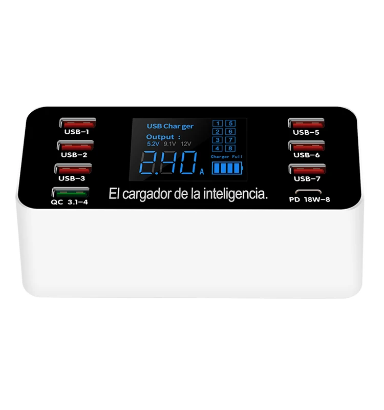 Station De Charge USB 60W Avec Écran LCD - 6 Ports USB-A + 1 USB-C - Surveillance En Temps Réel - Charge Rapide Multi-Appareils - 2