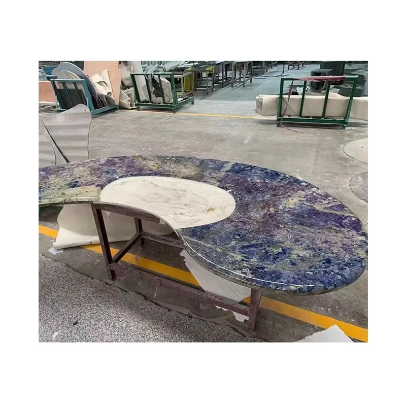 Customized Good Design Natural Blue Stone Table for Home Decor Luxury Blue Bahia Stone Counter Top Coffee Table