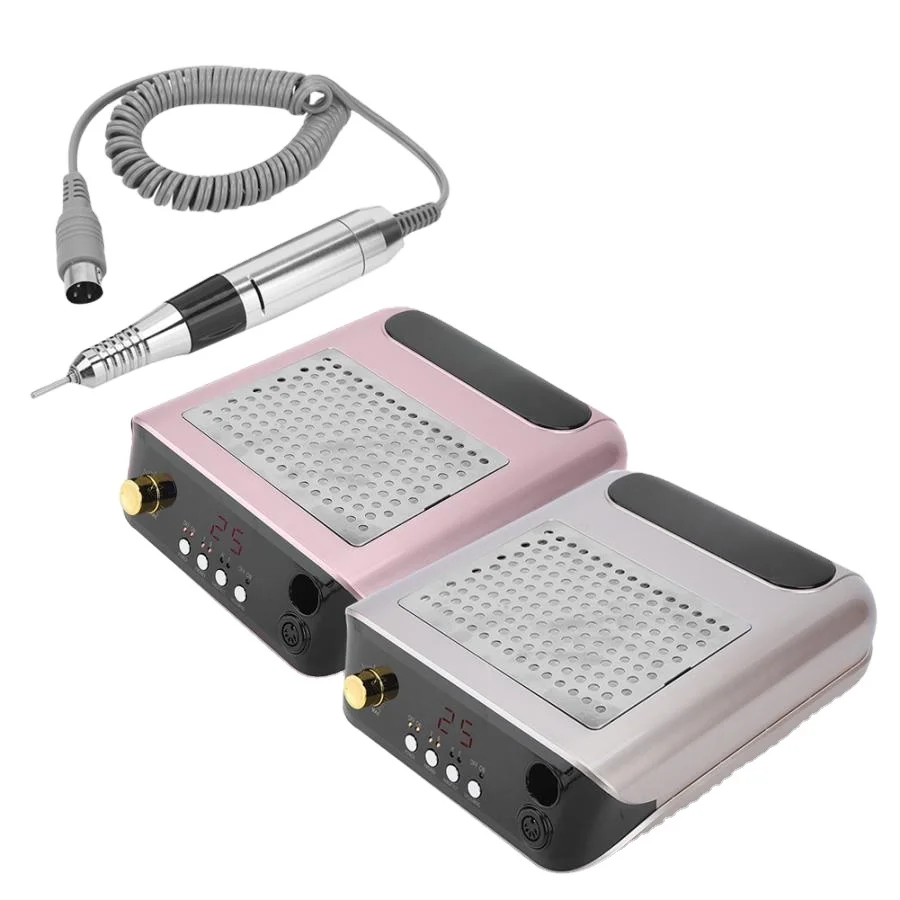 2 in 1 Electric Nail Dust Collector Manicure Machine 45000rpm Professional Vacuum Suction Plastic Material Salon Use