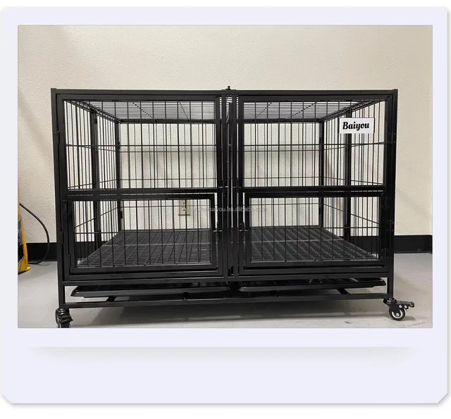 49INCH Heavy Duty Indestructible Dog Crate Steel Escape Proof, Indoor High Anxiety Cage, Kennel with Wheels, Removable Tray