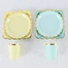 7-inch gold edge round light pink paper plate-10 pcs