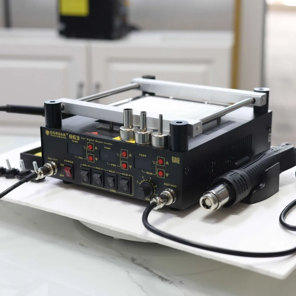 Gordak 863 3 in 1 Digital 220V BGA Rework IR Infrared Preheating Soldering Station Hot Air Soldering Station
