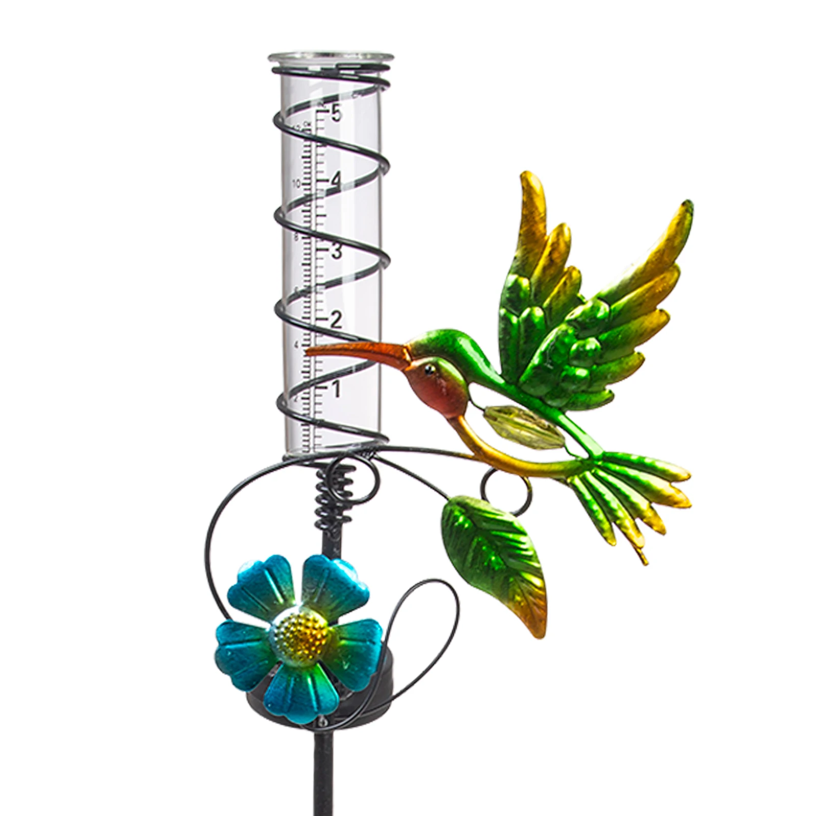 Outdoor Solar Rain Gauge 5" Capacity Glass Tube Metal Hummingbird Shape for  Yard Lawn