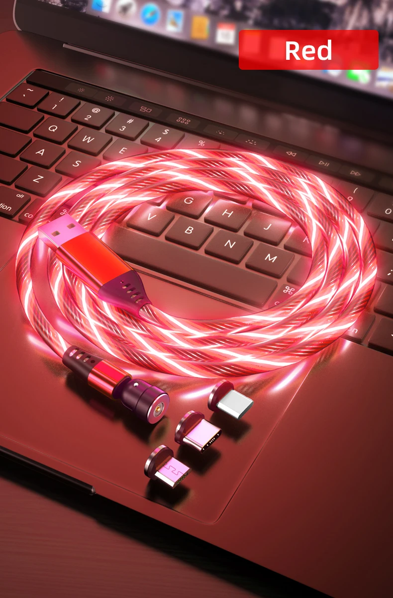 2024 New Product Magnetic Charging Cable 3 in 1 USB Streamer Luminous Cable for Type c Micro Blue Red Green Colorful Cables
