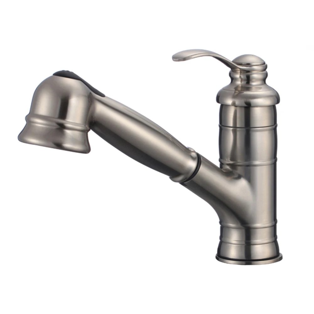 Cupc Brushed Nickel Pull Out Kitchen Sink Faucets Low Arc Single Handle