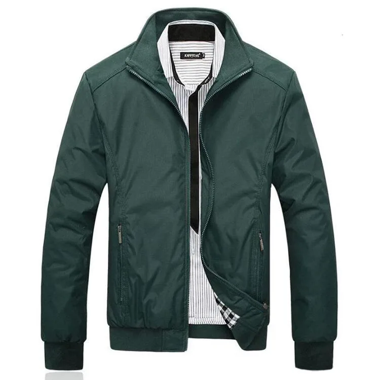 Autumn Winter Men Casual Black Blue Stand Collar Mens outdoor Windbreaker Coat Breathable Zipper Slim Male Jacket_voghion.com