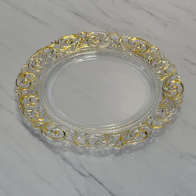 Gold Silver Rim 13inch Clear Plastic Acrylic Charger Plates for Wedding Party Event